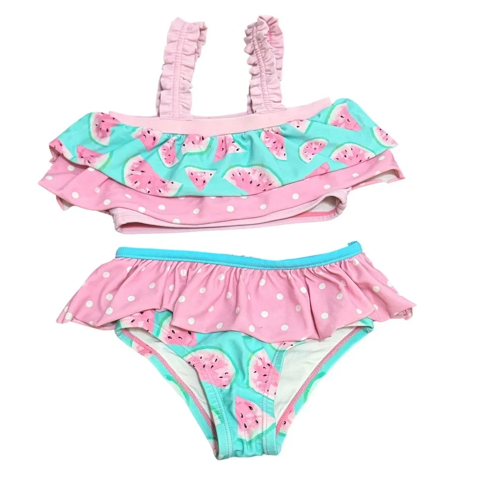 Matilda Jane Girls 4 Watermelon Polka Dot Ruffle Bikini Two Piece Swimsuit Beach